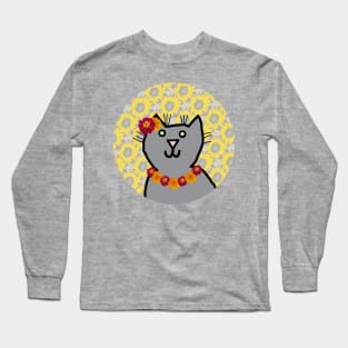 Marigold Floral Cat Portrait Long Sleeve T-Shirt